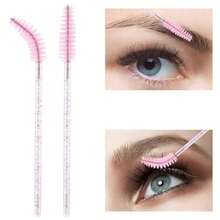100 Pcs Disposable Mascara Wands, Crystal Eyebrow Spoolies Brush For Eyelash Extensions, Black Lash Brushes With Container,Eyebrow Brush,Eyeshadow Brush,Spoolie,Spoolie Brush,Giveaways - 粉色 - 查看 4