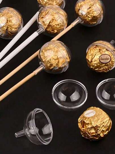 20Pcs/10Sets Clear Acrylic Bobo Ball Flower Bouquet Holder Transparent Plastic Chocolate Cup DIY Floral Gift Wrapping Supplies Wedding Anniversary Valentine's Day Romantic Gift Decor Florist Arrangement Tools For Party Home Birthday Graduation Baby Shower Bridal Shower Holiday Decoration