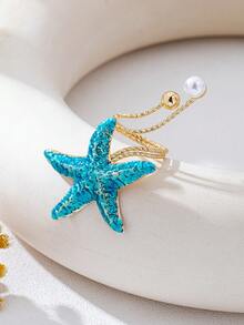 1 pieza Anillo de estrella de mar de resina con estilo de vacaciones, accesorio casual para mujeres - Azul - Ver 4