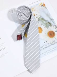 1条男士时尚休闲条纹领带，适合日常穿着、通勤、派对搭配 - 彩色 - 查看 7