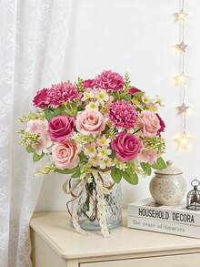 1pc 11.81inch Artificial Rose, Chrysanthemum & Carnation Mixed Flower Bouquet, Bridal Bouquet, Wedding Decor, DIY Wreath Material, Birthday Party & Home Decor, Vase Filler, Outdoor Garden, Spring Decoration, New Year Gift - Rose - View 9
