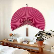 Fan Wall DecorLarge Bamboo Fan Wall Art For Boho Hanging Headboard Decorative Folding Fan For Over Bed Decorations Pink 40inch - 覆盆子 - 查看 4