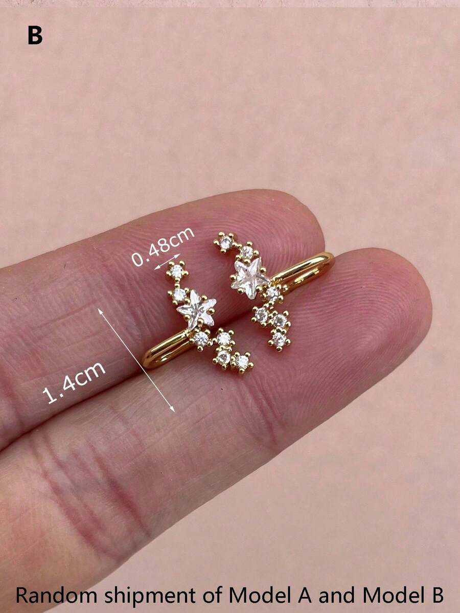 Khuyên tai kẹp hình ngôi sao pha lê, khuyên tai kẹp vành tai không cần xỏ lỗ đính đá Cubic Zirconia dành cho nữ. - kẹp tai - Xem 1