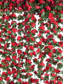 1/2 件人造悬挂玫瑰藤蔓仿真花环玫瑰常绿常春藤藤蔓丝绸玫瑰植物带绿叶装饰，适用于家居装饰、房间装饰、花园装饰、墙面装饰、室内/室外装饰、卧室装饰、婚礼装饰、餐桌装饰、派对装饰、生日装饰、情人节装饰 - 白色 - 查看 9