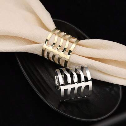 Bộ 6/10 chiếc vòng giữ khăn ăn bằng kim loại kiểu dáng tối giản, thanh lịch, họa tiết sóng rỗng, thích hợp sử dụng hàng ngày tại nhà, trong các dịp lễ hội, tiếp khách, trang trí bàn ăn khách sạn.