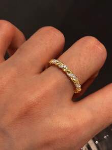 1枚S925纯银优雅扭绳设计戒指，百搭休闲指节/中指戒指，简约奢华感，适合聚会和优雅佩戴 - 麻花 - 查看 10