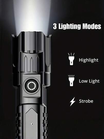 1pc/2pcs Ultra Bright Rechargeable LED Flashlight, Portable Zoomable Handheld Flashlight, Suitable For Outdoor Camping, Fishing, Hunting, Hiking, Exploration And Emergency Situations, Travel, Built-In Battery, Travel Essential