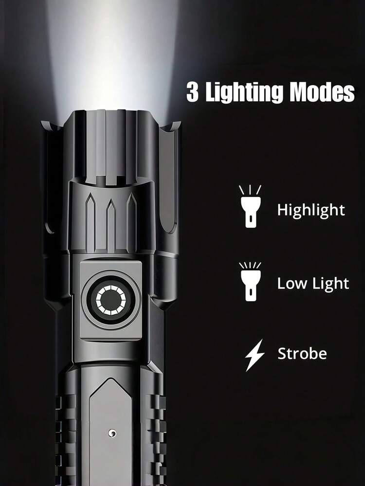 1pc Super Bright Rechargeable LED Flashlight, Portable Zoom Handheld Torch Suitable For Outdoor Camping, Fishing, Hunting, Hiking, Adventure And Emergency, Built-In Battery - Star - View 6
