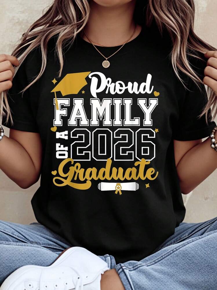 Proud Family Of A 2026 Graduate Graduation Shirt For Parents And Relatives Celebrating College High School Or University Graduation 2026 Graduation Party Gift For Family Members,220g - 黑色 - 查看 1