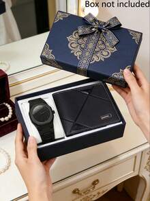 2pcs Business Silver Quartz Watch Set, Including Roman Numeral Calendar Men's Watch And Rhombus Pattern Men's Wallet. Silver-Black Metal Strap Paired With Minimalist Black Dial Design, Exuding A Steady And Reliable Business Style. - Silver - View 22