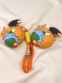 1个卡通恐龙喷火地球图案耳机保护套，带挂绳，适用于第四代、1/2代、Pro 1/2代、Pro 3代，可爱情侣耳机保护套（不含耳机） - 橘色 - 查看 6