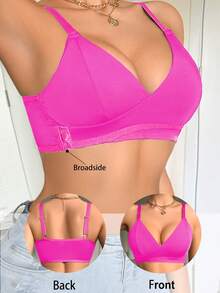 Solid Color Patchwork Front-Open Wireless Bra For Women - Hot Pink - View 4
