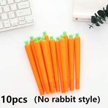 10pcs/Set Cute Cartoon Simulated Radish/Carrot Rabbit Neutral Pens, 2 Styles Available, High-Quality Student Stationery, Creative Personalized Holiday Gift Black Ink Pens, Suitable For Students - Back To School Season - Sets - View 12