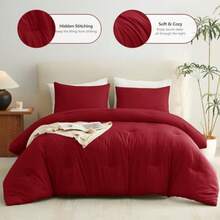 Queen Comforter Set Dark Red 3 Pieces Solid Queen Comforter Breathable Quilted Style Bedding Sets Luxury Soft Bed Set with Down Alternative Comforter All Season 1 Comforter and 2 Pillowcases - Rojo oscuro - Ver 3