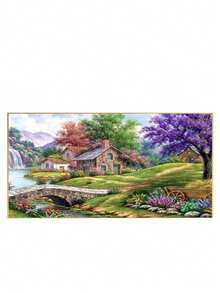 1 Set de Kit de Pintura de Diamantes sin Marco, Escenario Campestre Tranquilo con Encantadora Cabaña, Flores Vibrantes y Río, Adecuado para Decoración de Dormitorio, Sala de Estar, Oficina o Cocina, Decoración Mural Exterior, Técnica de Diamante Redondo Completo para Principiantes Adultos - Sin marco - Ver 13