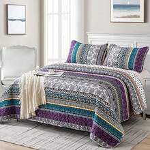 Boho Quilt Set King Size Purple Bohemian 3 Pieces Quilt Sets Lightweight Bedspread Coverlet Bedding Set for All Season 103"x90" - Morado - Ver 3