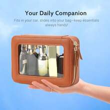 Clear Makeup Bag Travel Toiletry Case for Women Cosmetic Pouch with Zippers Car Storage Organizer for Essentials Brown Medium Classic - Marrón - Ver 5