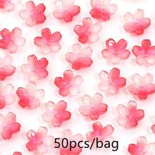 50 piezas Sakura 10mm Cuentas de vidrio 3D, pétalos de cerezo, cuentas sueltas redondas con agujero central para manualidades de joyería DIY, accesorios para el cabello, encantos de teléfono, pulseras, collares, suministros de artesanía de joyería - Cuentas de flor de cerezo - Ver 15