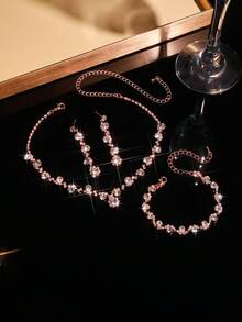 Bộ trang sức pha lê và đá quý sang trọng - gồm bông tai, dây chuyền và vòng tay, phù hợp cho phụ nữ đeo hàng ngày, dự đám cưới, tiệc tùng và các dịp khác. - vàng hồng - Xem 5