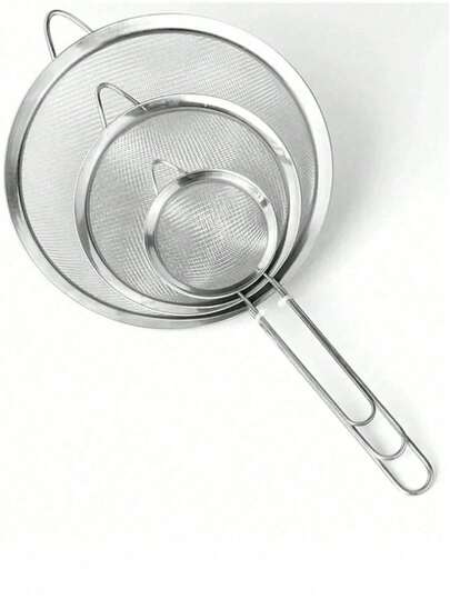 1/3 Pcs Stainless Steel Fine Mesh Strainer With Handle - Kitchen Sifting Tool