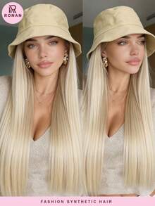 24 Inch Golden Long Straight Wig With Integrated Bucket Hat, Heat Resistant Wig, Suitable For Daily Wear - Gold - View 2