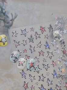 1片5D星星美甲贴纸，白色、粉色、蓝色、激光银、金色星星美甲贴纸，不对称星星美甲贴纸，自粘美甲用品及装饰品，女士适用 - 彩色 - 查看 5
