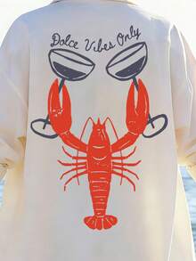 Áo khoác ngoài dài tay dáng rộng thoải mái đa năng dành cho nữ, in hình tôm hùm, thích hợp cho kỳ nghỉ hè, đi biển, mùa xuân. - trắng - Xem 2