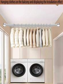 26.77-109 Inch (Approx. 68-277 Cm) Adjustable Spring Tension Curtain Rod, Rustproof Non-Slip Shower Curtain Rod, Suitable For Bathroom, No Drilling Required, Never Fold, Easy To Use, Silver - B - View 4