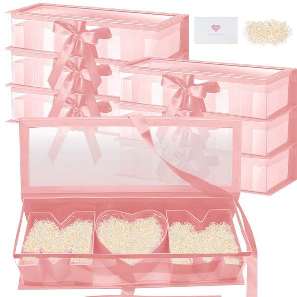 Muttertags Blumen Geschenkbox leere "MOM" Buchstabenförmige befüllbare Box (rosa mit Fenster)