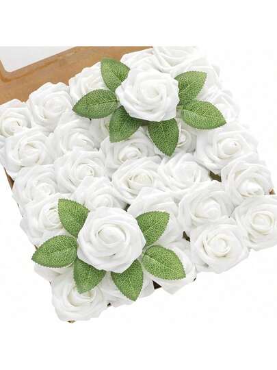 30pcs Artificial Foam Roses With 2 Leaves, Ideal For DIY Wedding Decorations, Valentine's Day Gifts, Or Bridal Bouquets. This Realistic Long Stem Silk Flower Bouquet Can Be Used For Home Wedding Decor And Party Arrangements.