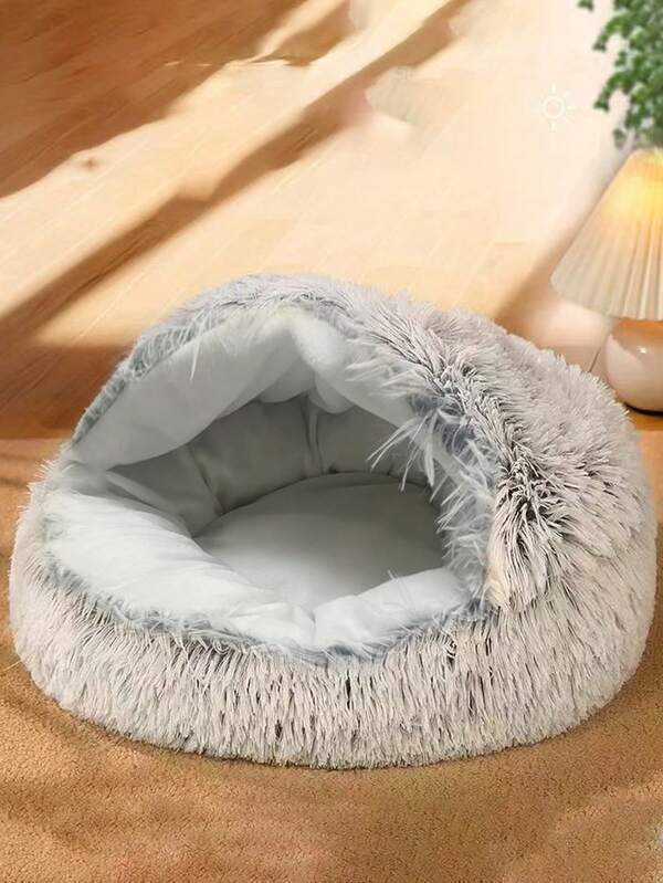 Winter Warm Seashell Semi-Enclosed Cat Bed, Pet Dog Bed, Enclosed Cat House, 4-Season Thick Round Pet Bed With Soft Plush Cushion, Suitable For Small Pets Indoor Use And Outdoor Carrying