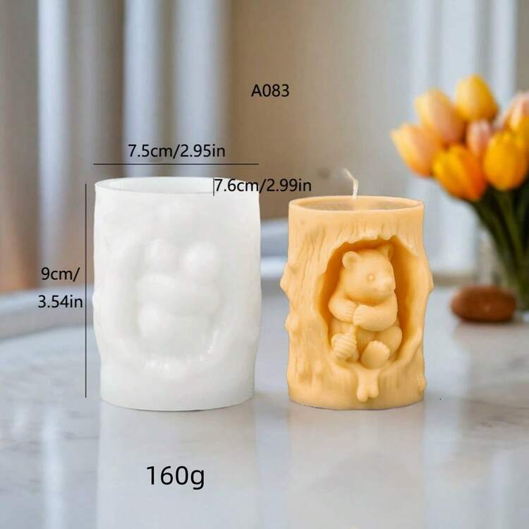 1 khuôn silicon hình trụ 3D hình gấu đựng mật ong, khuôn silicon tự làm hình gấu ôm mật ong để làm nến, sáp, thạch cao trang trí. - Trắng - Xem 2