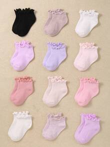 20/10 Pairs Soft Baby Socks, Ruffle Design, Candy Color, Girls Princess Socks, Ruffle Edge Design, Comfortable Elastic Daily Socks, Suitable For 0-36 Months, Suitable For Spring And Summer Seasons, Baby Socks, Girls Socks, Princess Socks, Ruffle Socks, Socks, Birthday Gift, Girls Gift, Back To School Gift Series - Multicolor - View 2