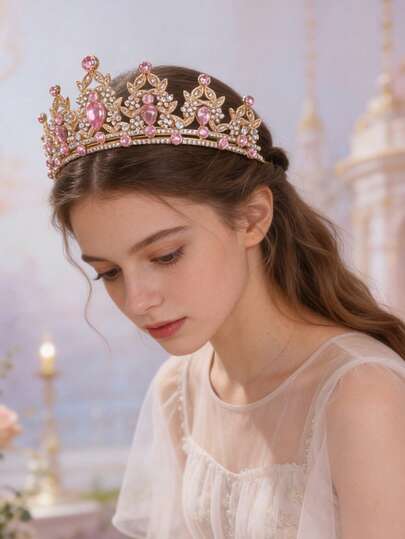 1 pieza de novia y dama de honor, decoración de cristal de aleación, tiara de princesa para fiesta de cumpleaños, accesorio para el cabello brillante