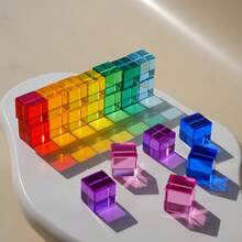 1 Set Kit de Cubo Prisma Arcoíris - Bloques de construcción de acrílico transparente para juegos de luz y sombra, diseño espacial y alivio del estrés, adecuado para adolescentes y adultos como decoración moderna de escritorio - Multicolor - Ver 4