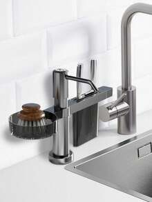 多功能水槽收纳架：皂液器、刀架和洗碗刷套装，适用于厨房台面 - 灰色 - 查看 8