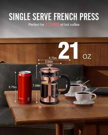BAYKA French Press Coffee Tea Maker Small, Heat Resistant Thickened Borosilicate Glass Stainless Steel Single Serve Brewer, Cold Brew Cafetera Teapot, 21 Ounce 0.6 Liter,Copper - MàuA - Xem 3