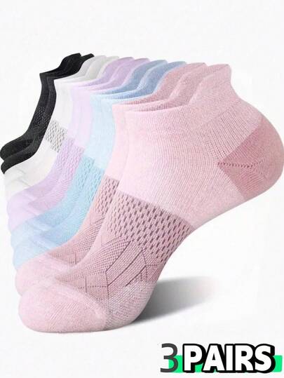 3 pares de calcetines tobilleros atléticos para mujer - Gruesos y acolchados, calcetines informales de corte bajo para correr, calcetines deportivos aptos para todo el año para correr y diversas actividades (colores aleatorios)