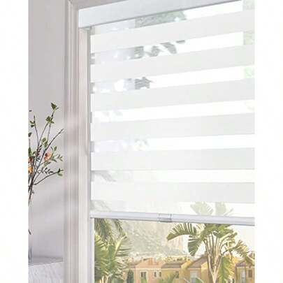 Cordl Zebra Blinds For Windows 24" W X 72" H White With Upgraded Cassette Free-Stop Light Filtering Dual Layers Sheer Roller Shades Thermal Insulated Blinds For Office And Living Room