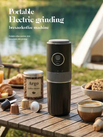 三合一便携式咖啡机，内置磨豆机 - 迷你全自动/手动滴滤咖啡杯，适合旅行、户外、露营，随时随地享受手持式意式咖啡。