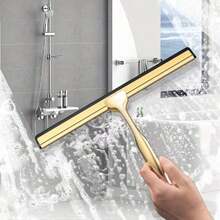 1pc Gold Bathroom Squeegee, Shower Scraper Brush, Mirror Squeegee, Window Scraper, Cleaning Tool, Convenient & Practical With Hook, Bathroom Cleaning Accessory, Essential Cleaning Tool For Autumn/Winter - Multicolor - View 3