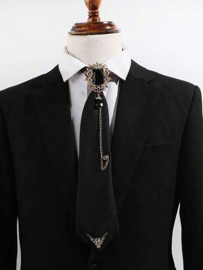 1pc Unisex Fashion Casual Versatile Floral Waterdrop Pendant Faux Gemstone Decor Clip-On Tie, Suitable For Shirt, Party, And Event Matching