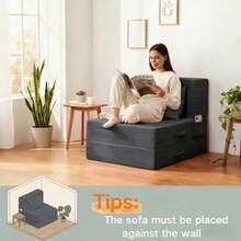 Sofá cama plegable 4 en 1 convertible con almohada cama plegable de espuma viscoelástica moderno sofá futón para sala de estar invitados/apartamentos gris oscuro - Gris-oscuro - Ver 8