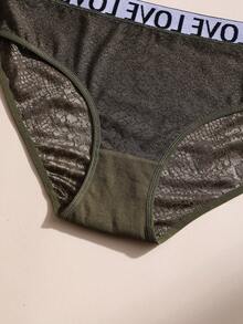 Plus Size Women's Sexy Lace Patchwork Seamless Panties, Comfortable Letter Waistband Sports Bra, Tummy Control Shapewear - Olive Green - View 11