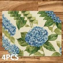 4/6/8 Piezas Set, Manteles individuales de Hortensia, Decoración de Fiesta, Manteles de Mesa de Comedor (Lino), Posavasos Lavables Impresos, Protectores de Superficie, Decoración Ideal para Reuniones Festivas en la Cocina y el Hogar - Multicolor - Ver 12