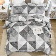 Quilt Queen Size Grey 3 Pieces Patchwork Bedspread Bedding for Queen Size Bed Soft Lightweight Microfiber Geometric Coverlet Set for All Season Quilt with 2 Pillowcases - Gris - Ver 4