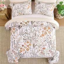Quilt Set King Size 3 Pieces Brown Floral Quilt Sets Reversible Bedspreads Bedding Set Soft and Cozy Microfiber Lightweight Quilt Flower Plant Bed Coverlet Sets for All Season King 104"x90" - Marrón - Ver 5