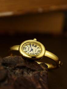 1pc Gold Bangle Style Quartz Watch, Fashionable Casual, Suitable For Daily Wear, Also An Ideal Back-To-School/Graduation Gift - Gold - View 8