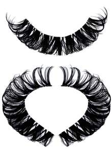 10对卡通貂毛假睫毛，透明带俄罗斯条纹假睫毛，蓬松猫眼假睫毛，卷翘假睫毛，DD卷度浓密假睫毛，自然浓密睫毛嫁接，可重复使用，旅行必备美妆单品 - 黑色 - 查看 7