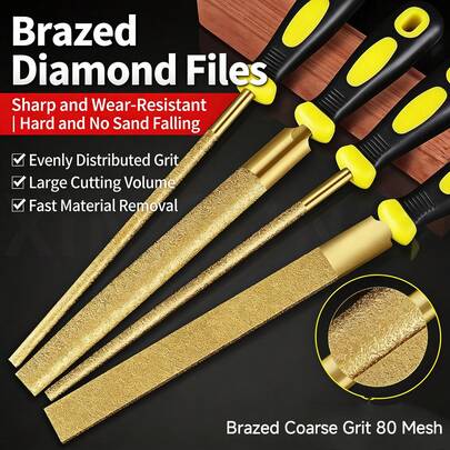 Juego de limas de aguja planas/semirredondas/redondas recubiertas de diamante de 6 pulgadas, herramientas manuales multifuncionales para trabajos en metal y piedra, desoxidación y pulido